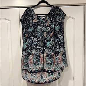 DR2 Paisley Print Blouse - Navy and Teal‎ 3x